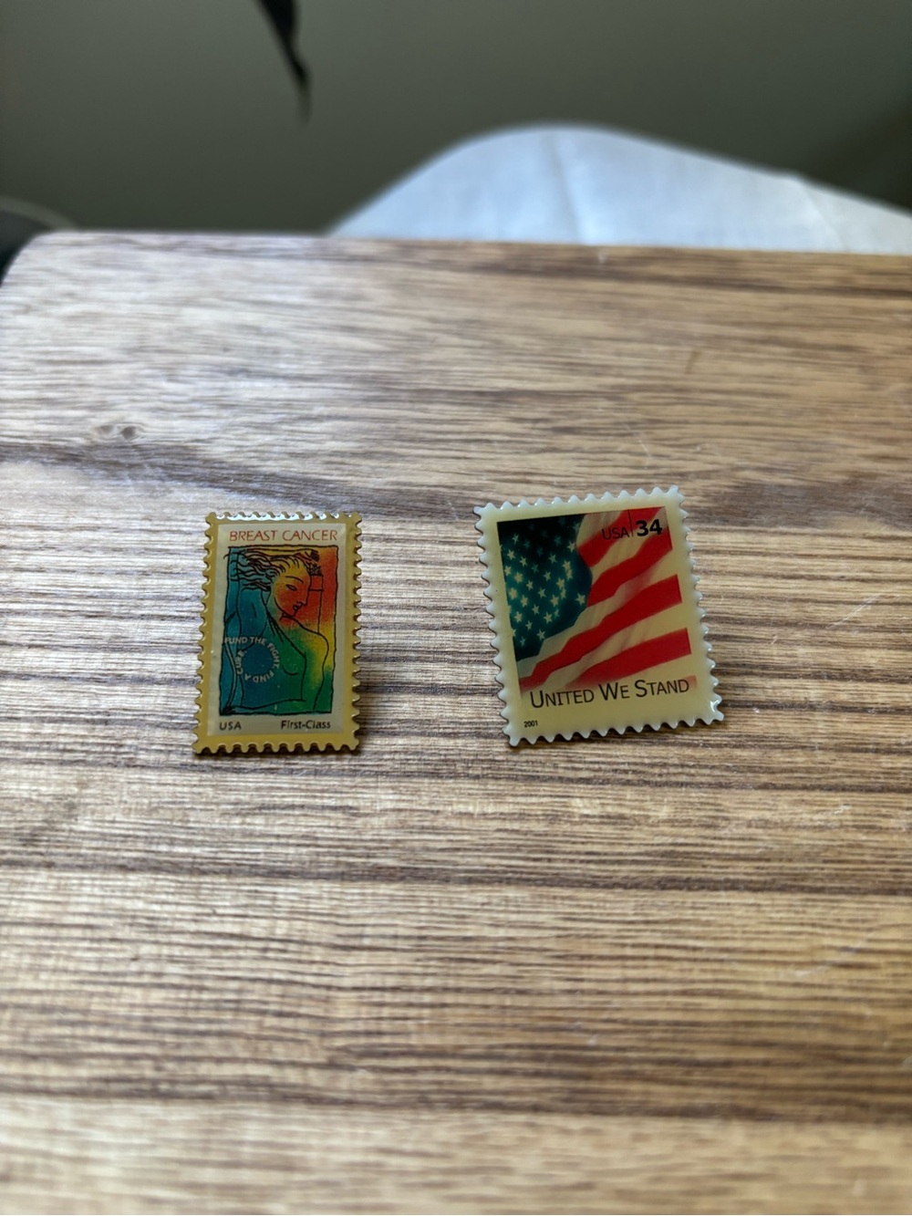 Patriotic and Breast Cancer Stamp Pin Set - Gold-Tone